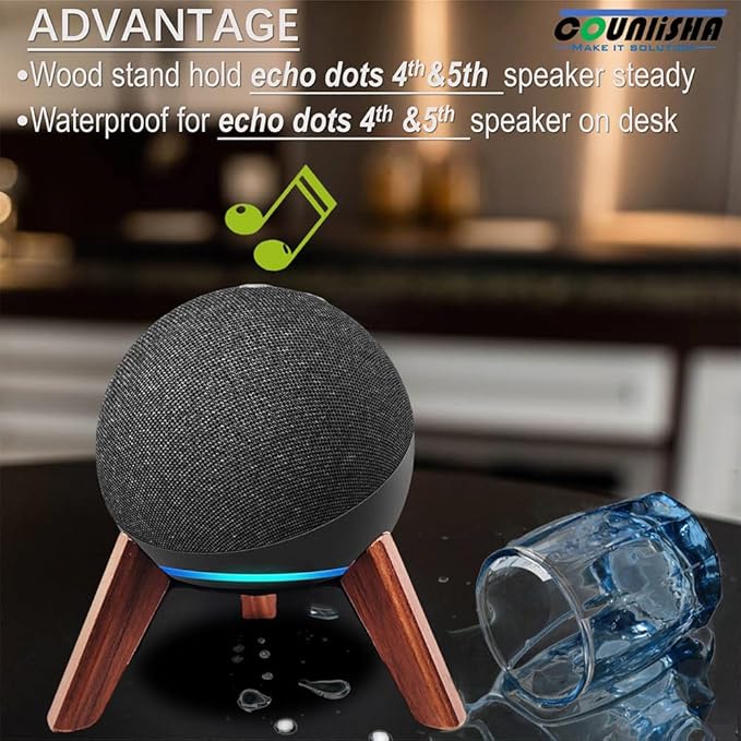 Real Wood Stand for Echo Dots(4th Gen)(5th Gen),Tripod Accessories Protect Speaker for Better Sound,Secure Stable Wooden Mount Holder for Echo Dot (Newest Model) 2024,(Walnut)