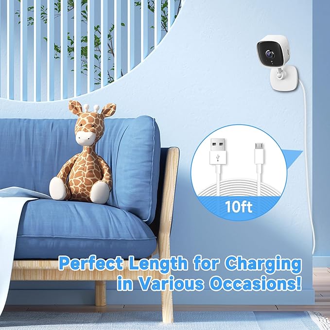 2 Pack 10ft 3M Micro USB Cable, Charging and Data Sync Cord for Wyze Cam YI Camera Nest Cam Blink Netvue Kasa Cam Cloud Camera Furbo Dog Arlo Q and More Micro USB Devices-White