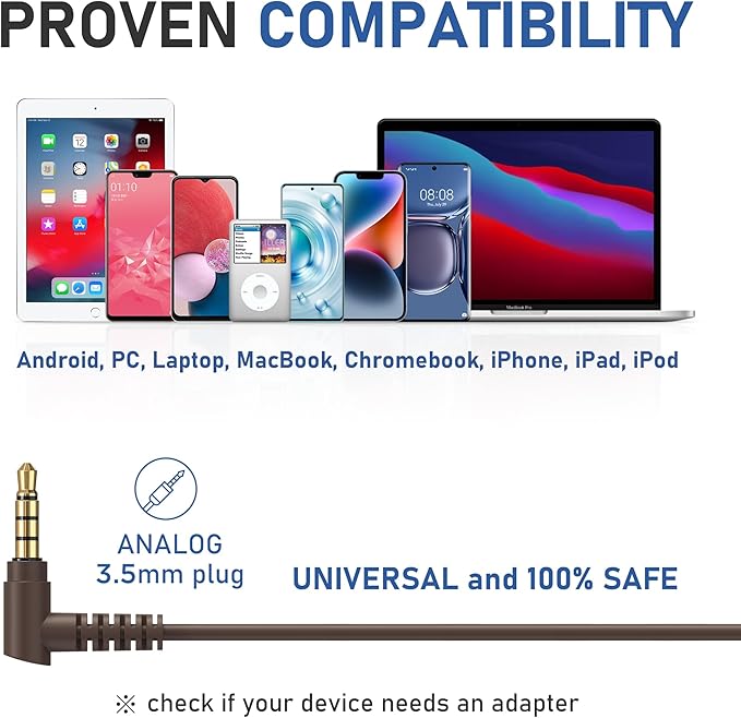 LUDOS Zenith Wired Earbuds in-Ear Headphones, 2 Years Warranty, Earphones with Microphone, Corded for 3.5mm Jack Ear Buds for iPhone, Samsung, Computer, Laptop, Kids, School Students, Woman - Brown