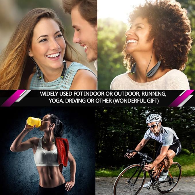 Bluetooth Headphones, Upgraded Foldable Wireless Neckband Headset with Retractable Earbuds, Noise Cancelling Stereo Earphones with Mic for Workout, Running, Driving (with Carry Case)