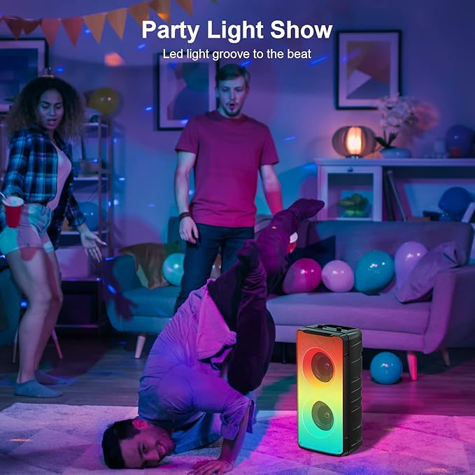 Bluetooth Speakers, 60W(80W Peak) Portable Loud Wireless Stereo Speaker with Rich Bass, Bluetooth 5.0, FM Radio, Colorful Light, TWS Pairing, EQ, 10000mAh Battery, Outdoor Speaker for Home Party Gift