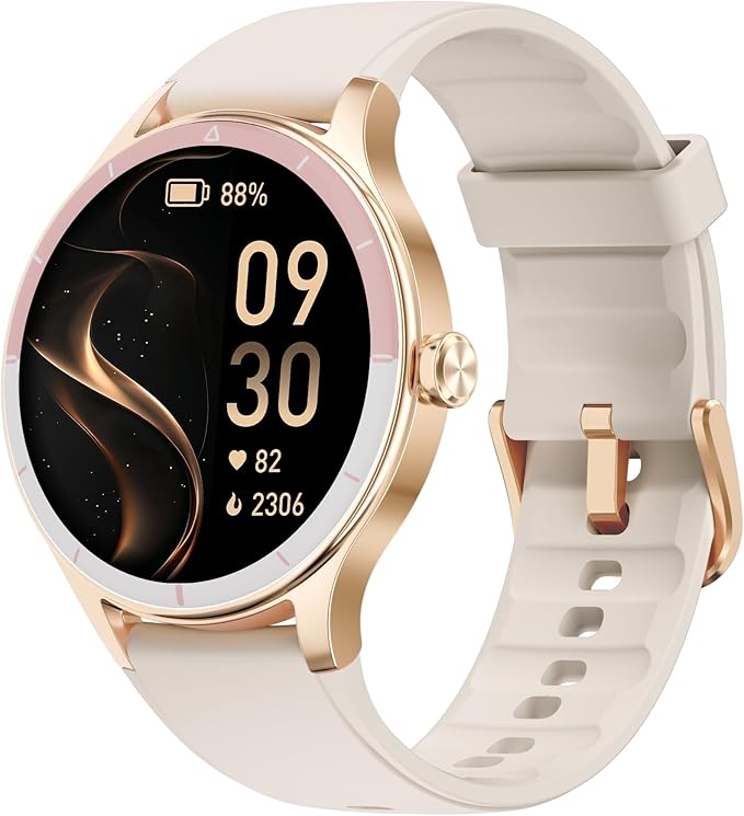 Smart Watch for Women, Smartwatch Compatible Android and iOS Phone, Answer/Make Calls, Fitness Tracker/Step Counter/Running Watch, Sleep/Heart Rate Monitor, 100 Sports, IP68 Waterproof, Beige