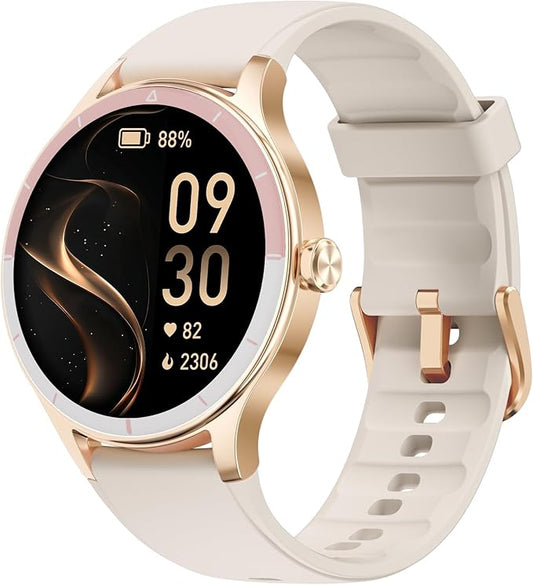 Smart Watch for Women, Smartwatch Compatible Android and iOS Phone, Answer/Make Calls, Fitness Tracker/Step Counter/Running Watch, Sleep/Heart Rate Monitor, 100 Sports, IP68 Waterproof, Beige