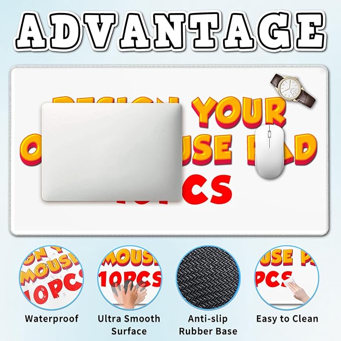 10 Pcs Custom Mousepad with Photo Logo Text, Bulk Mouse Pad Custom, Custom Desk Mat, Custom Mousepad Company, Precise Tracking, Great Gift for Men Boyfriend Husband, 16in*29.5in