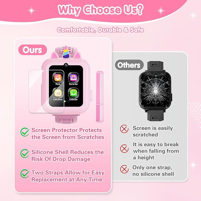 Smart Watch for Kids with 39 Games Touchscreen Camera Video, Music Player, Pedometer, Calculator, Calendar, Stopwatch, Flashlight, Alarm Clock 12/24 hr, Birthday Gifts Toys for Girls Ages 3-12