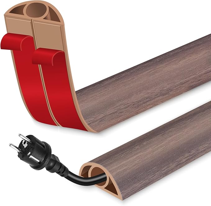 Floor Cord Cover for Wires on Floor Self Adhesive Cord Hider Floor Cable Management Wire Covers for Cords Protector Prevent Cable Trips Cord Cavity W 0.32" x H 0.32", Grayish Brown Wood, 20Ft