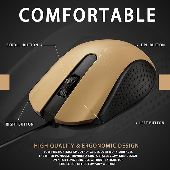 Bonuci 30 Pcs USB Wired Mouse Computer 3 Button Mice Bulk Corded USB Mouse for PC Desktop Laptop Computer Office School Home Classroom Supplies (Gold)