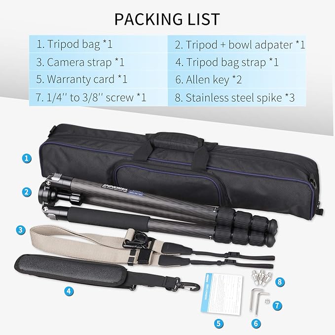 INNOREL ST324CT/ST324CF Carbon Fiber Tripod Max Height 160cm Max Load 30kg Max Tube Dia 32mm Professional Birdwatching Heavy Duty Camera Stand (Rotate Lock)