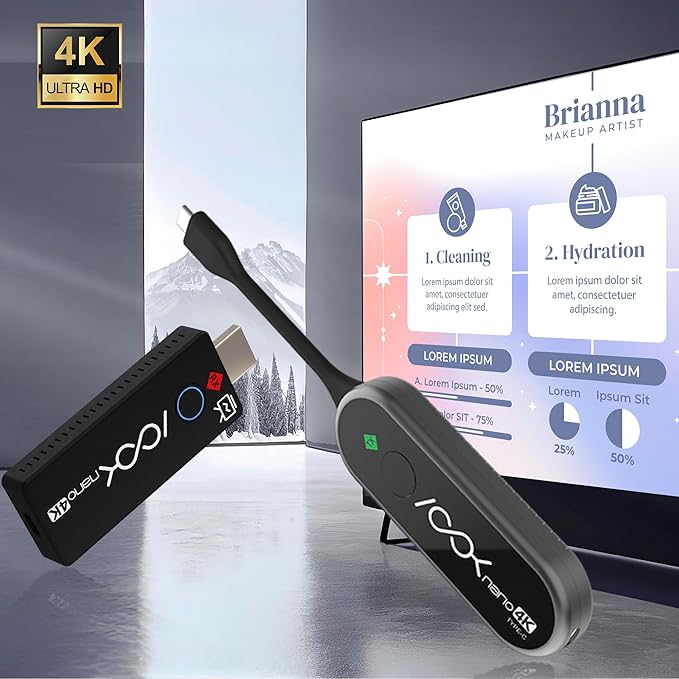 RGBlink Ask Nano 4K Wireless Presentation Kit,Wireless Screen Sharing via USB-C Transmitter & HDMI Receiver for Conference Room & Classroom, Cast Screen Content to TV from Computer