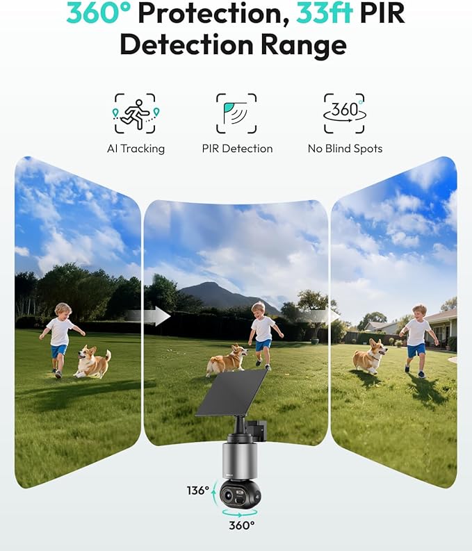 BOTSLAB Security Cameras Wireless Outdoor, 4 Cam-Kit with HomeBase, 4K Color Night Vision, Solar Security Camera System with 360° Pan&Tilt, No Monthly Fee, 32GB Local Storage Up to 16TB,AI Recognition