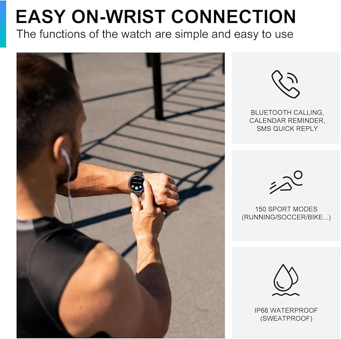 Smart Watch, 1.43'' AMOLED Smart Watches for Men Women (Answer/Make Call), Fitness Tracker with Heart Rate/Sleep Monitor, IP68 Waterproof Activity Tracker, Pedometer for Android iOS