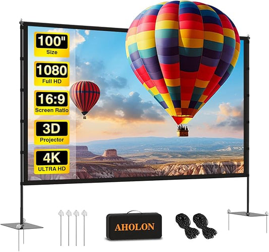 Outdoor Projector Screen with Stand - 100 Inch Portable Projector Screen Indoor and Outdoor Projector Screens 16:9 5K HD Wrinkle Free Lightweight Movie Screen with Carry Bag,Enioy Movie Nights