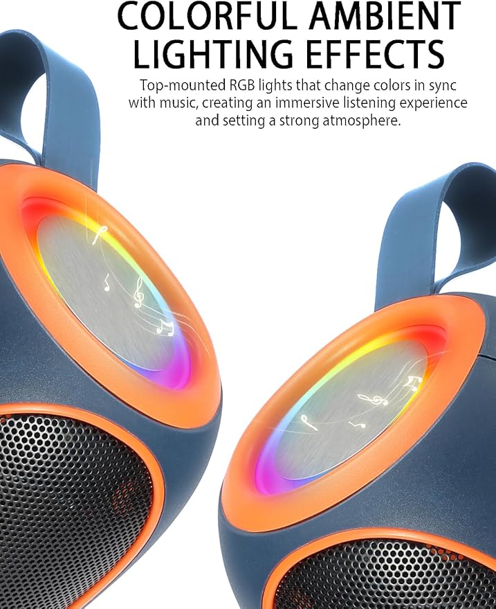 WS-338 Mini Bluetooth Replica Speaker – Portable HD Sound with LED Ring Light, Built-in Microphone, USB/TF Support, Surprise Gift for Music Lovers(Blue Orange)