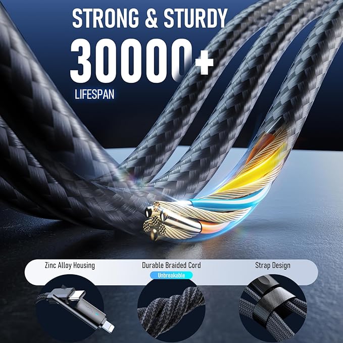 4 in 1 Charging Cable, 240W USB to USB C Cable 6.6 ft 2 Pack, Fast Charging Multi Charger Cord with Type C/USB A/L Port for iPhone 16/15 /14 Series MacBook iPad Pixel Samsung Switch PS5 Tablet