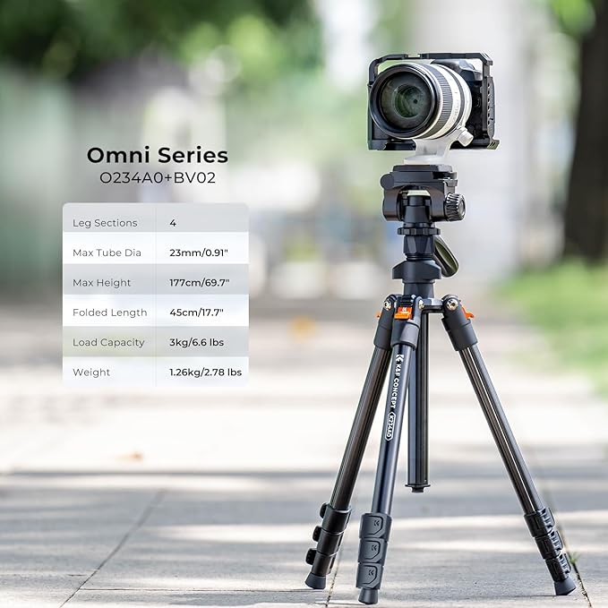 K&F Concept 70" Video Tripod,Lightweight Travel Tripod with 3-Way Swivel Pan Tilt Head Load 6.6 lbs, Phone Holder Smartphone Clip Quick Release Plate, for Phone DSLR Camera O234A0+BV02