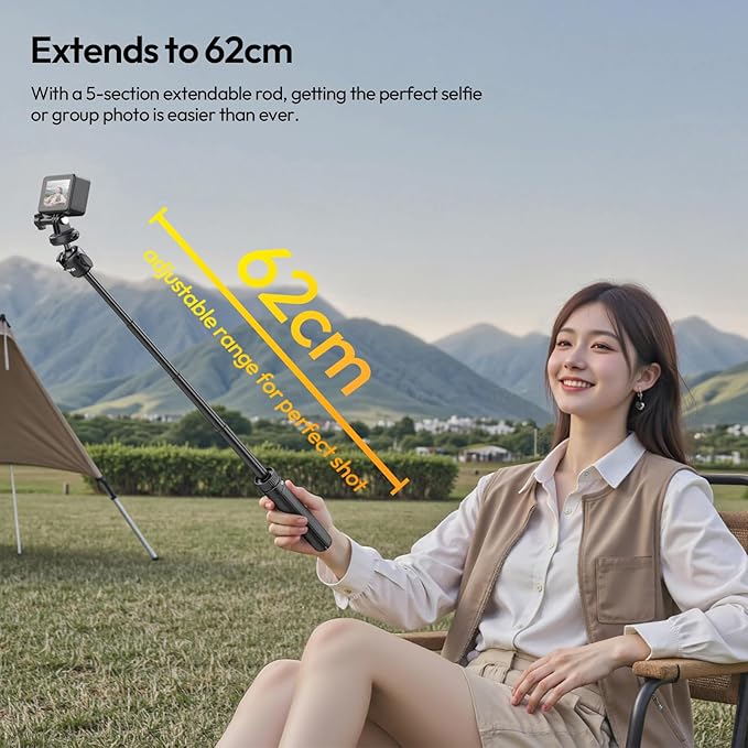 ULANZI MT90 Tripod Selfie Stick Vlog Stand with Cka Quick Release w Ballhead w Cold Shoe, Camera Desktop Tripod Handle Grip for GoPro Hero, Insta360, DJI Osmo Pocket/Action/360, Small Cameras