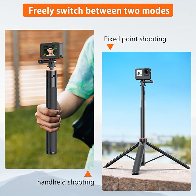 VRIG Extendable Selfie Stick Tripod for GoPro Max Hero 10 9 8 7 6 5 4, DJI Osmo Action, Insta 360 One R and More Action Camera（55.1''）