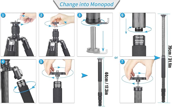 Carbon Fiber Tripod-INNOREL RT75C Super Professional Tripod Monopod Heavy Duty Stand Support Low Gravity Center 360°Panoramic ballhead for Digital DSLR Camera Black