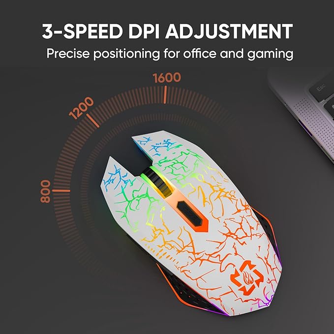 Bluetooth Mouse Wireless Gaming Mouse, 2.4G Cordless RGB Rechargeable PC Game Mouse Computer Mice for Laptop Desktop -White