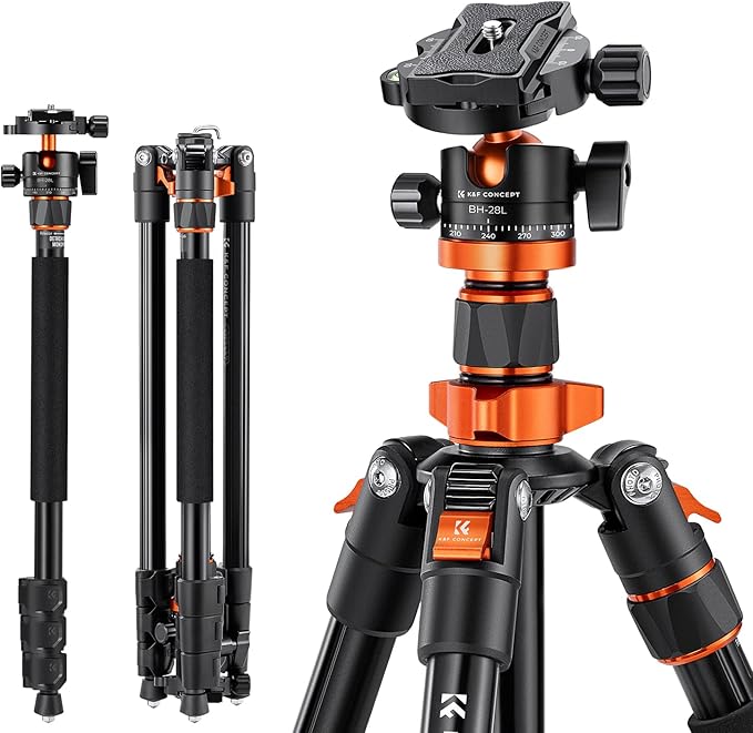 K&F CONCEPT 78 inch Camera Tripod for DSLR Compact Aluminum Tripod with 360 Degree Ball Head and 22lbs Load for Travel and Work K234A7+BH-28L (S210)