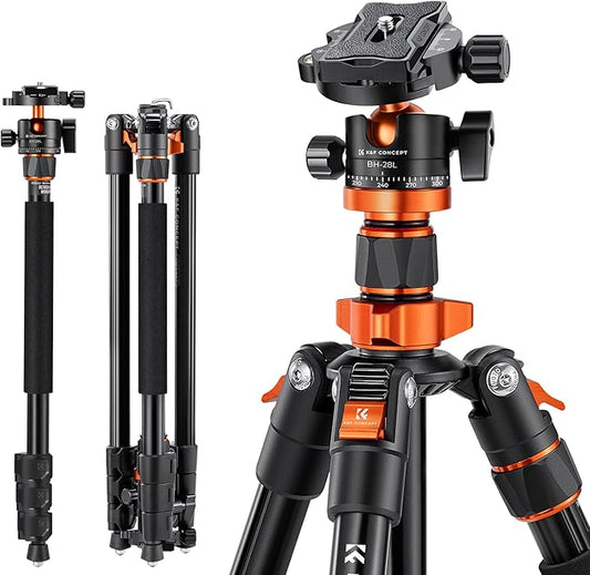 K&F CONCEPT 78 inch Camera Tripod for DSLR Compact Aluminum Tripod with 360 Degree Ball Head and 22lbs Load for Travel and Work K234A7+BH-28L (S210)