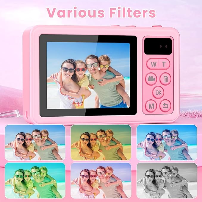 4K Digital Camera Waterproof, Point and Shoot Cameras for Photography, 10FT Underwater Camera with Dual Screens,18X Digital Zoom, 32GB TF Card, Selfie Cameras for Teens Beginners Girls Boys Kids(Pink)
