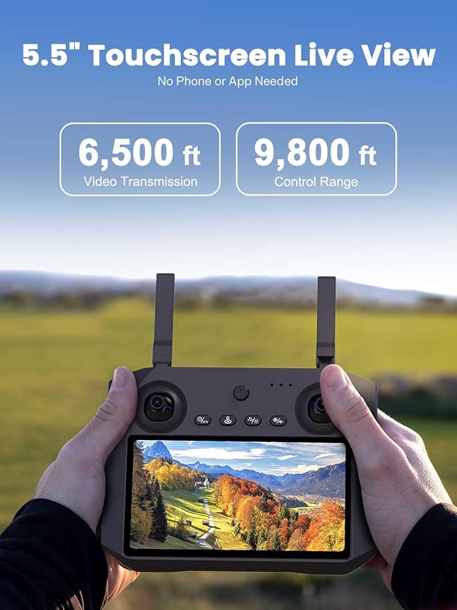 GPS Drone with Camera for Adults 4K, 5.5" Touchscreen Controller, 3-Axis Gimbal & EIS, 46 Mins Flight, 2KM FPV Transmission, Under 249g Foldable Quadcopter, Brushless Motors, Auto Return, Gift for Beginner