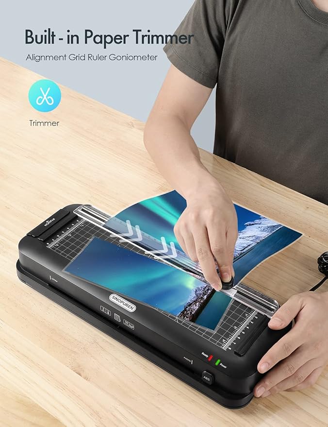 9-Inch Thermal Laminator Machine, 3-in-1 Laminator with Built-in Paper Trimmer, Hole Punch & Corner Rounder, 10 Laminating Pouches, Fast 3-Min Warm-Up, Jam-Free for Home, Office, School