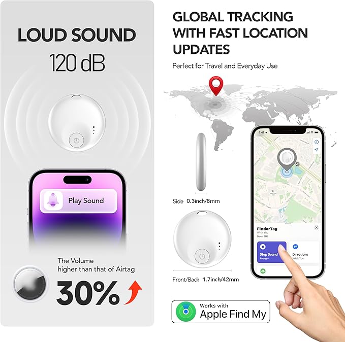 Air Tracker Tags-4 Pack, Smart Bluetooth5.3 Tracker, Item Finder Work with Apple Find My, Trakcer Tag Locator for Keys, Luggage, Backpack, Suitcase, Pets, 120dB Sound(White)