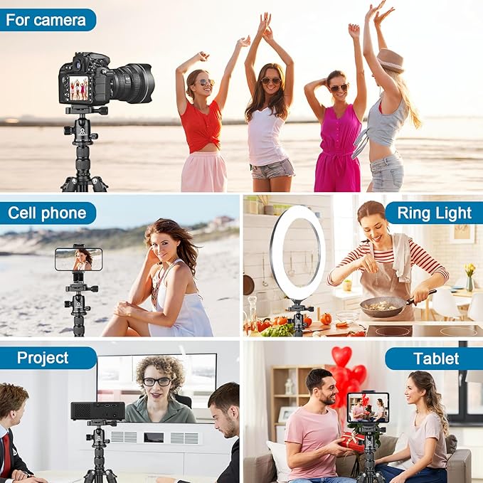 77 inch Professional Camera Photography Tripod,Ball Head Aluminum DSLR/SLR Tripod & Monopod with Carry Bag Compatible with Canon Nikon Binoculars Laser Telescop(Black)