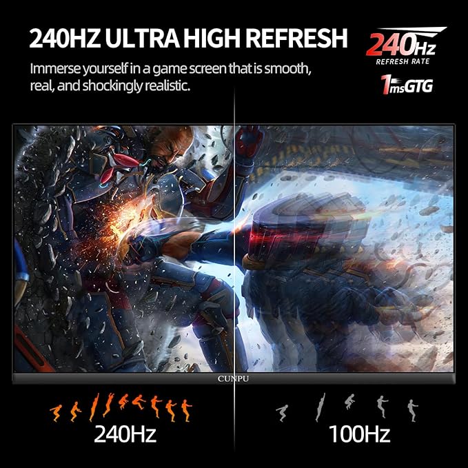 27 Inch 1440P QHD 240Hz Gaming Monitor, Fast IPS, 1ms 2K Gamer Monitor with HDR, 128% sRGB, FreeSync & G-Sync, Height/Pivot/Tilt/Swivel Vertical Monitor, Built-in Dual Speaker, HDMI/DP