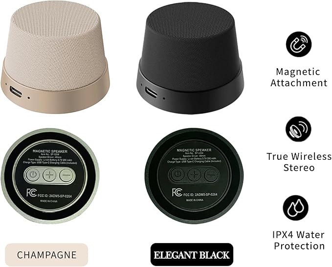 Portable Bluetooth Sound, Magnetic Portable Wireless Speaker, IPX6 Waterproof Small Bluetooth Speaker, Outdoor Magnetic Phone Holder, Small Outdoor Wireless Sound (Elegant Black)