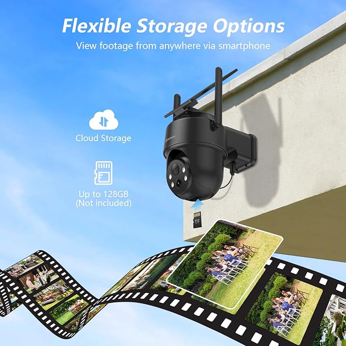 GALAYOU 2K Security Cameras Wireless Outdoor-360° PTZ Cameras for Home Security with Solar Panel/Battery Powered, Night Vision, Two-Way Audio, PIR Sensor, Works with Alexa, R1 4P Black (2.4Ghz Only)