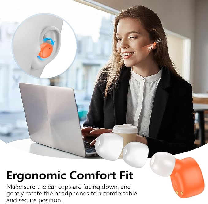 kurdene Wireless Earbuds Bluetooth 5.3 in Ear Buds Light Weight Headphones,Deep Bass Sound,Built in Mics Headset,Clear Calls Earphones for Sports Workout Orange