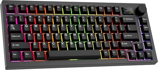 TECWARE Spectre 75% RGB Mechanical Gaming Keyboard with Customizable LCD Screen, Multi-Function Knob, Gasket Mount, South Face 5-Pin Universal Hot-Swappable Sockets Black Cocoa Brown Switch