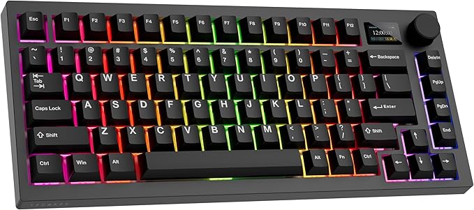 TECWARE Spectre 75% RGB Mechanical Gaming Keyboard with Customizable LCD Screen, Multi-Function Knob, Gasket Mount, South Face 5-Pin Universal Hot-Swappable Sockets Black Candy Red Switch