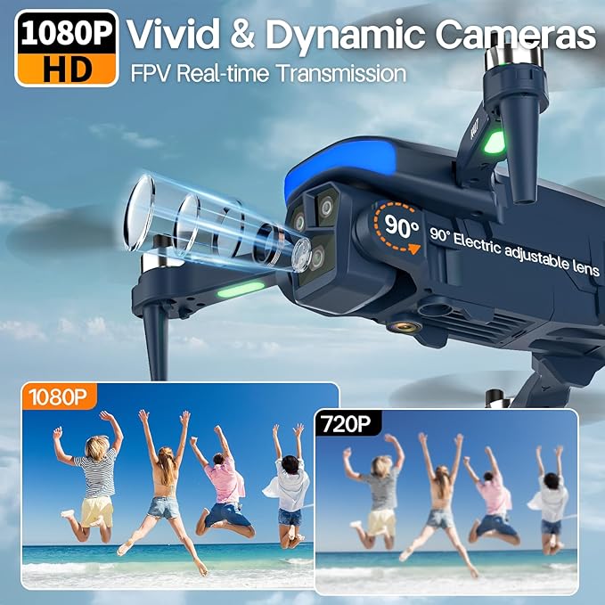 Mini Drone Professional with Blue LED Electric Adjustable Camera,brushless Drones FPV Adults Long Range Gravity Control Gesture Selfie,Drone Wind Resistant Headless Mode Tap Fly Foldable,3 Speeds