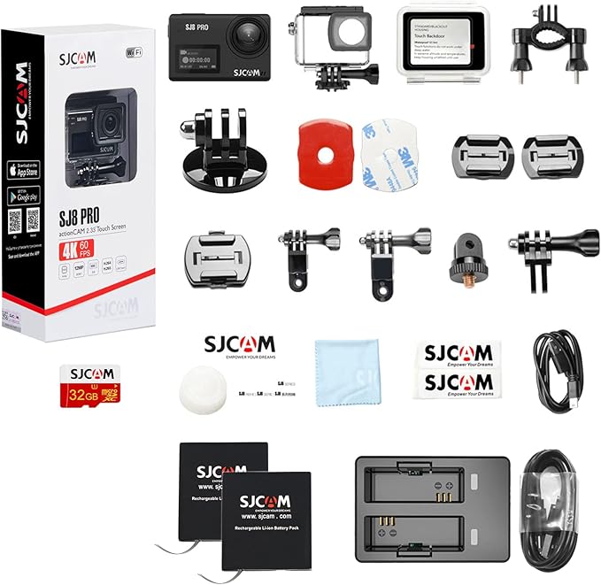 SJCAM Waterproof Camera 4K60fps Action Camera with 170° FOV HDR,Underwater Camera Snorkeling,OIS Stabilization,8X Slow-Mo Zoom,Support External Mic&Remote Control,Helmet/Bike Kits,Gifts (J8PRO)