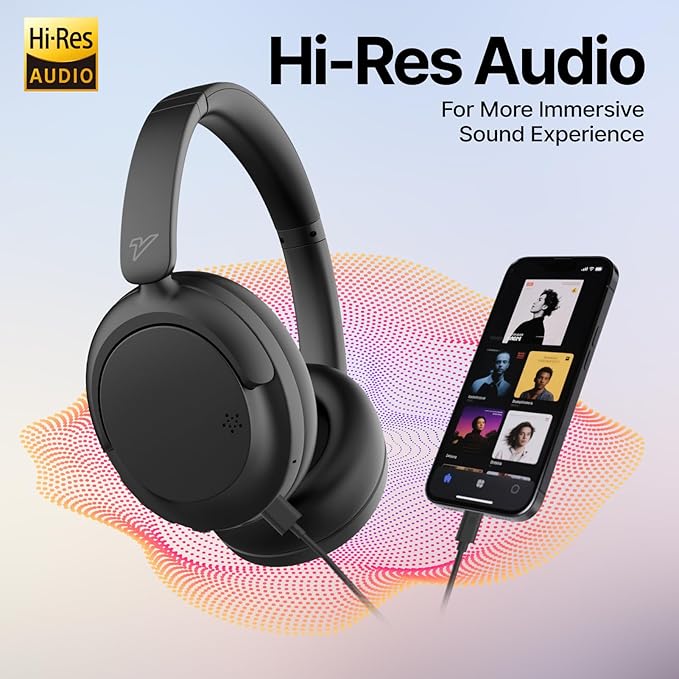 VOKALEN Hyper GO Wireless Over-Ear Noise Cancelling Headphones with Mic, 60H Playtime, Bluetooth Headset, Hi Res Audio, Deep360 Spatial Audio, Ultra-Lightweight for Travel, Work, Study (Black)