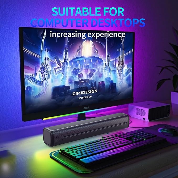 Sound Bar for Smart TV, Sound Bar, Bluetooth Soundbar for TV, 50W Surround Sound Speakers, with Optical/AUX/USB, for Surround Sound System for TV/PC/Gaming/Projectors