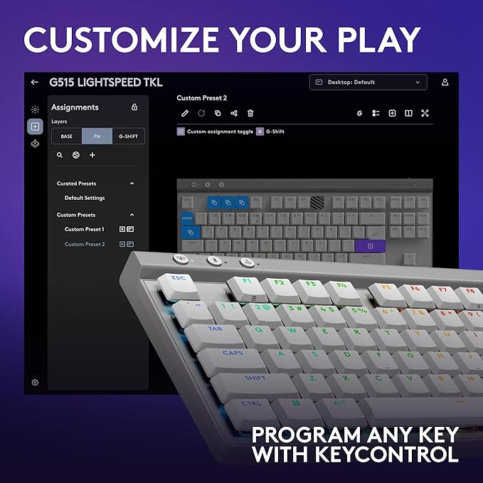 Logitech G515 Wireless Gaming Keyboard TKL, LIGHTSYNC RGB, Thin Tenkeyless Design, Double-Shot PBT Keycaps, Tactile Brown Mechanical Switches - White