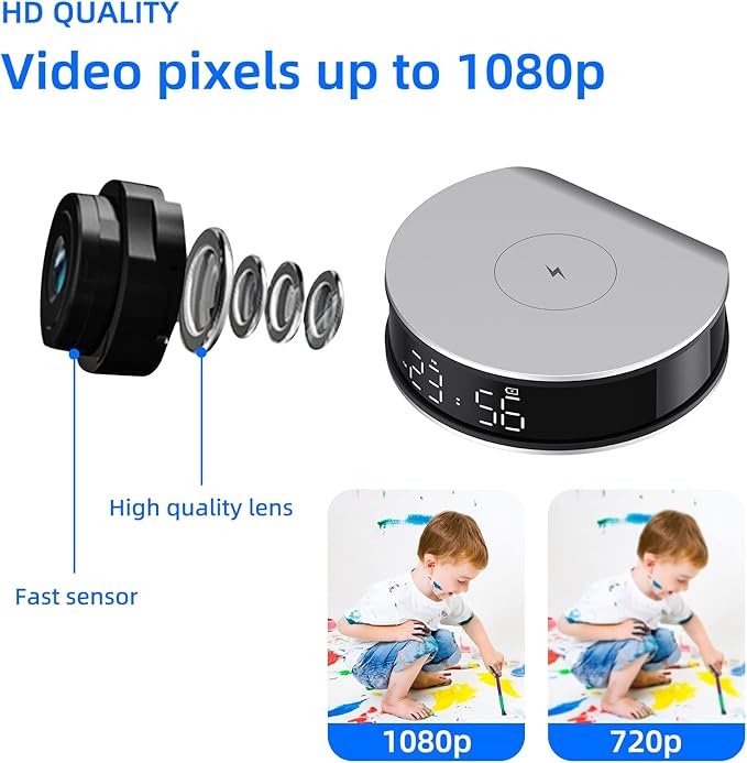 LIZVIE Clock Spy Camera Charger, 15W 1080P WiFi Camera - Mini Wireless Nanny Cam with Night Vision - Indoor Home Security Surveillance.