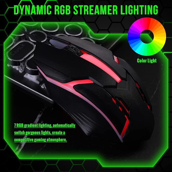 Sratte 30 Pack Black USB Wired Mouse Bulk 1200 DPI RGB Optical Computer Mouse 3 Button 7 Color LED Backlit Wired Ergonomic USB for Gaming Office Desktop Laptop Gamer Computer