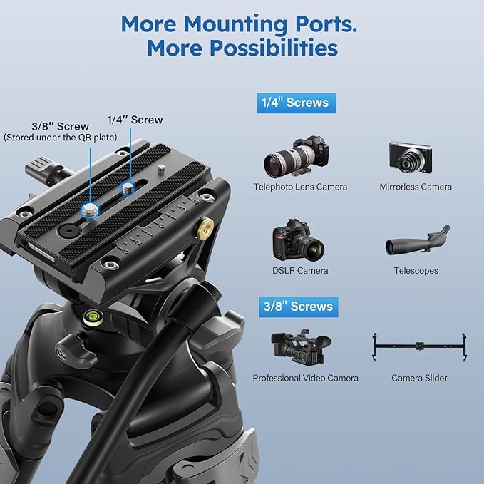 SIRUI Heavy-Duty Video Tripod with Fluid Head – Durable Aluminum Alloy Construction, Adjustable Height for Smooth Video Recording, Stable Support 22.0lbs for Cameras & Camcorders(AVT-02)