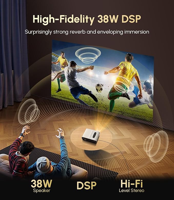 Ultra HD 4K Karaoke Projector & 2 Mics, HDR10+ 1500 ANSI Daytime Home Theater Projector, Autofocus, WiFi Bluetooth, 38W DSP Speaker, 300″Display, NFC Screencast HDMI USB LAN Outdoor Movie Night