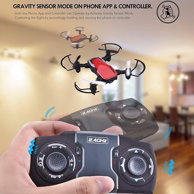 X300C Mini Drone with Camera 720P HD FPV, RC Quadcopter Foldable Drone With Altitude Hold, 3D Flip, Headless Mode, Gravity Control and 2 Batteries, Gifts for Kids, Adults, Beginner (Red)