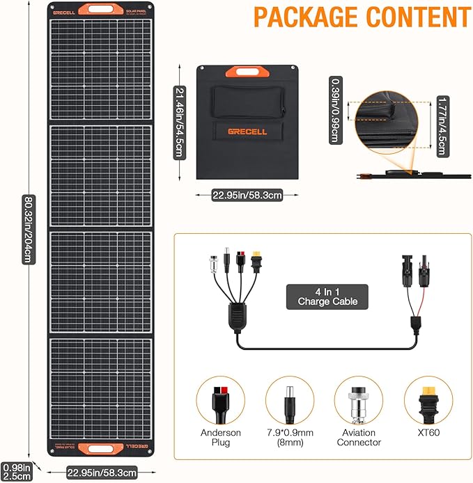 200W Portable Solar Panel for Power Station Generator, 12V/24V Flexible Foldable Solar Panel Kit Lightweight High-Efficiency Solar Charger Power Backup for Outdoor Van Camper Boat Caravan Off-Grid