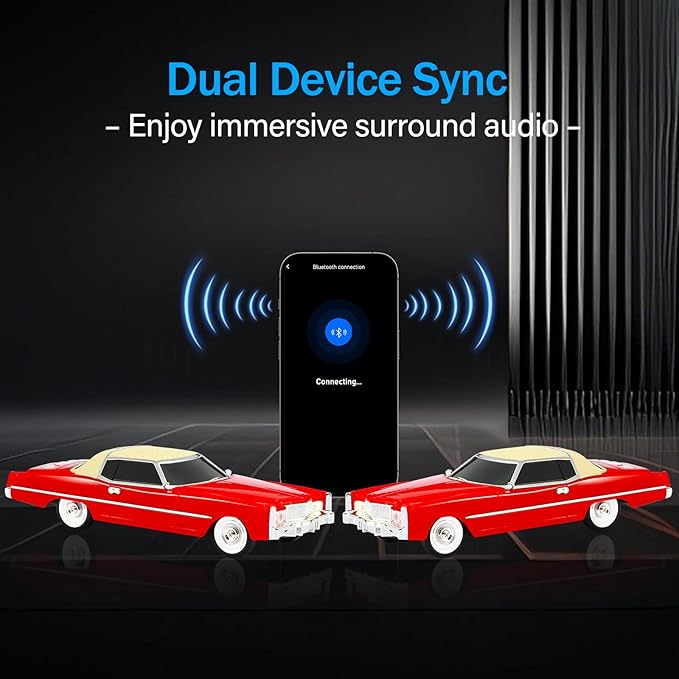 American Retro car Bluetooth Speaker, Mobile Wheel Retro car Model, HD Stereo, TWS Pairing, LED Ambient Light, Type-C Portable Charging, Home, Party, Camping Desktop Decoration (RED)