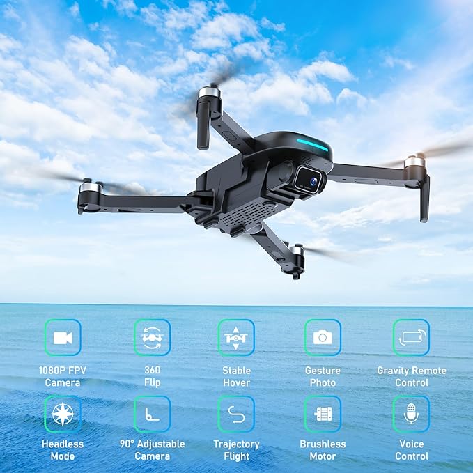 Mirason Drone with Camera, 1080P HD FPV Camera Drone with Brushless Motor, 2 Batteries, 360 Flips, Headless Mode, Gravity Control, 36 Mins Long Flight Foldable for Kids and Beginner