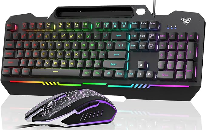 AULA Gaming Keyboard, T102 104 Keys Gaming Keyboard and Mouse Combo with RGB Backlit, All-Metal Panel, Anti-Ghosting, PC Game Keyboard and Mouse, USB Wired Keyboard Mouse for MAC Xbox PC Gamers